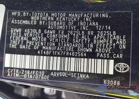 2015 Toyota Camry Le from USA, damaged, VIN 4T4BF1FK7FR462564